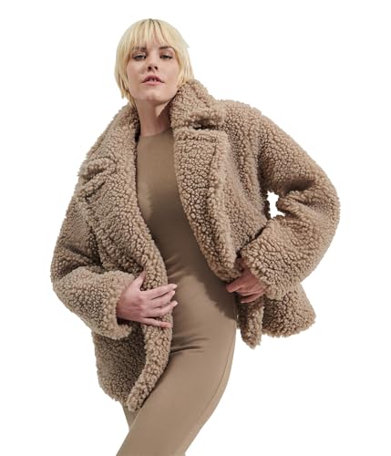 UGG Womens Gertrude Short Teddy Coat, Putty, M