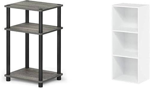 Miniatura 1 de Furinno Just Turn-N-Tube - Mesa auxiliar de 3 niveles, mesita de noche, mesita de noche con postes de plástico, 1 unidad, color gris roble