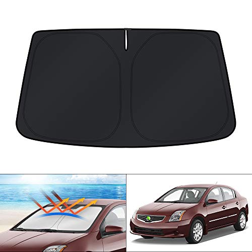 Image of KUST Windshield Sun Shade for Nissan Sentra 2007-2012 Accessories Custom Fit Sunshade Foldable Window Sun Visor Protector Blocks UV Rays Keep Your Car Cooler