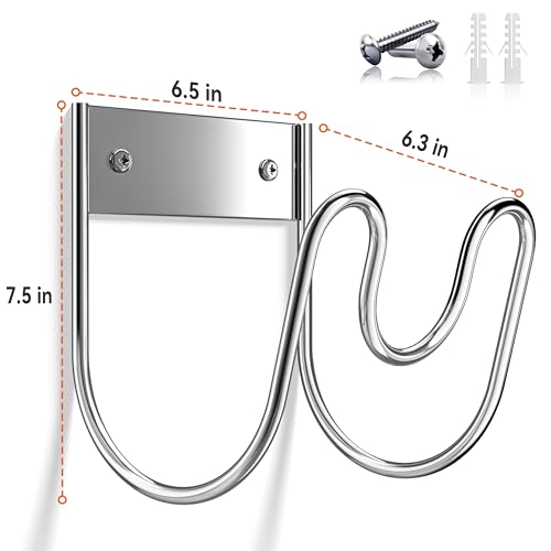 Image of Stainless Steel Garden Hose Holder - Extra Large Heavy Duty Silver SS304 Wall Mounted Hanger for Water Hose, Extension Cords, Vacuum Lines, Anti-Rust (2 Pack)