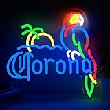 KODGGHK Coron Neon Sign Parrot Neon Lights for Bar Decor, Palm Tree Beer Lights Bar LED Neon Sign Dimmable Light Up Signs Man Cave Home Pub Beer Gift Neon Lamp (Blue)