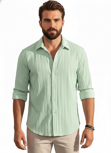 Image of Amazon Brand - INKAST Men's Casual Button Down Shirts Long Sleeve Linen Shirt Fashion Textured Beach Summer Shirt