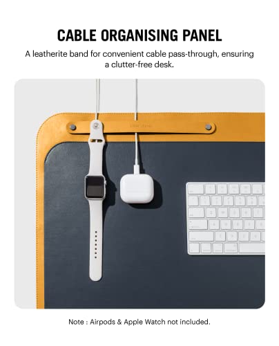 Image of DailyObjects Dart Large Premium Vegan Leather Desktop /Laptop Desk Mat for Work from Home /Office /Gaming | Cable Organiser & Hideway Storage | Extended Mousepad & Water-Resistant - Mustard - Model - R1