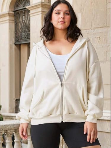 Image of KOTTY Women's Casual Zip-Up Hoodie Sweatshirt(White,S)
