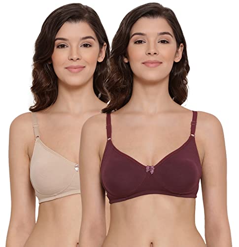 Image of Lyra Women's Moulded Encircled Bra(513) Pack of 2 White & Black,30B 2PC Skin & Wine