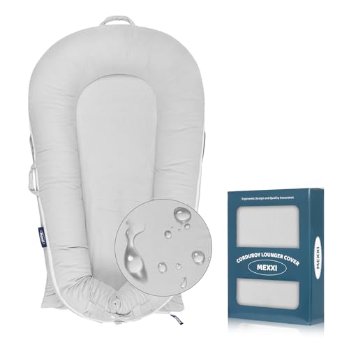 Image of Corduroy Lounger Cover for Dockatot Deluxe+ Docks | MEXXI Breathable Cotton Baby Lounger Extra Cover | Hypoallergenic Baby Nest Replacement Cover (Cover Only) (Grey, Waterproof)