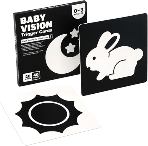 SKY-TOUCH Baby Visual Card Black White, High Contrast Baby Black White Card, Visual Stimulation & Sensory Development, Travel Friendly, Gifts for Infants 0 to 3 Months, 20 Pcs - 40 Pages