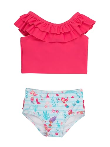 Image of RuffleButts Girls UPF50+ Sun Protection One Shoulder Ruffle Tankini Two Piece Swimsuit