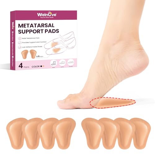 Welnove Metatarsal Pads for Women Men - 4 Pairs Leather Ball-of-Foot Cushions for Forefoot Support - Soft Ball of Foot Pads for Pain Relief, Metatarsalgia, Morton’s Neuroma, Fit for High Heels,Shoes