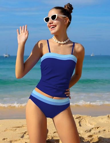 Image of NAPU Girls Swimsuit Color Block Tankini Swimsuit Quick Dry 2 Piece Bathing Suit for Girls 9-16 Years Teens Swimwear Summer
