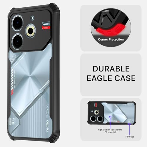 Image of Pikkme Crystal Clear Transparent Back | Ultra Hyrbid | Full Camera Protection | Raised Edge | Bumper Back Case for Tecno Pova 6 Neo (Black)