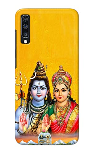 Image of PRINTFIDAA Lord Shiva Parvati Yellow Background Printed Designer Hard Back Case Cover for Samsung Galaxy A70 / Samsung A70s, SM-A705FN / DS, SM-A705YN -(SS) MVN1008