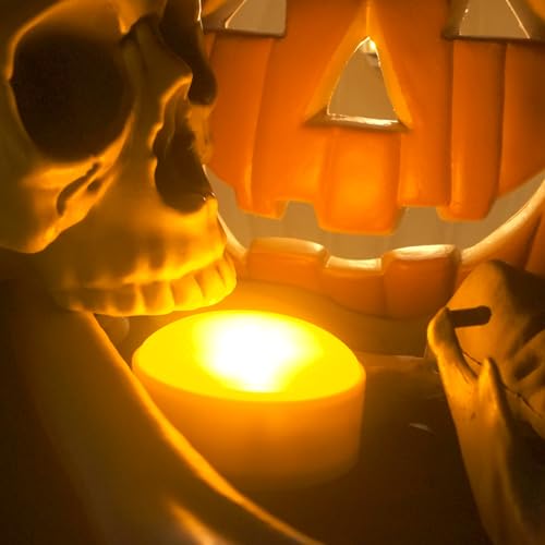 Image of CANDLE CHOICE Halloween LED Pumpkin Lights with Remote Timers Battery Operated Jack-O-Lantern Lights Bright Flickering Flameless Electric Candles for Halloween Decorations Gifts Orange Color 8 Pack
