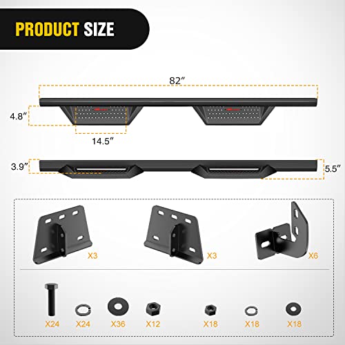 Image of Nilight Running Boards Compatible for 2019 2020 2021 2022 2023 2024 2025 2026 Dodge Ram 1500 New Body Style 4 Door Crew Cab 4 Inch Drop Side Steps Bolt-on Off-Road Nerf Bars