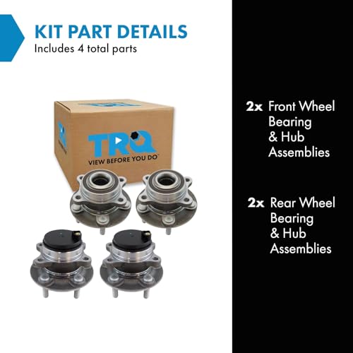 Image of TRQ Front and Rear Wheel Bearing and Hub Assembly Set 4 Piece Compatible with 15-20 Ford Fusion Drive 14 Fusion Drive 15-16 Lincoln MKZ