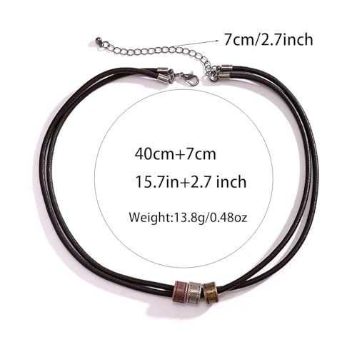 PU Leather Necklace for Men with Pendant, Black Leather Choker Necklace for Men Women, Vintage Boho Style Multilayer Pendant Cord Necklace3