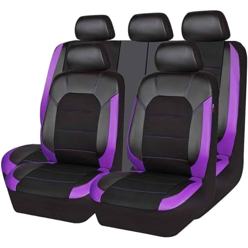 VNUNMALC Funda Asiento Coche para KIA Cerato 2012-2024, Cuero Artificial Impermeable Protector Cubreasientos, Cómodo Interior Accesorios para Berlina SUV Camioneta, E/Black-Purple
