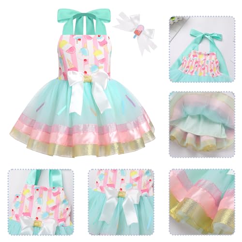 IDOPIP Baby Girls Donut Ice Cream Tutu Dress Summer Sleeveless Strap Backless Princess Birthday Party Dresses with Headwear3