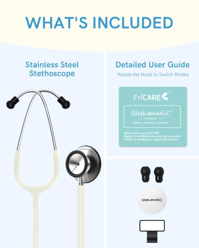 Image of FriCARE Dual Head Stethoscope - Stethoscopes for Nurses, Medical Nursing Students, Paramedics /EMT /LVN /VNA Backup - FSA /HSA Eligible Estetoscopio, White Tube, Stainless Steel Chestpiece