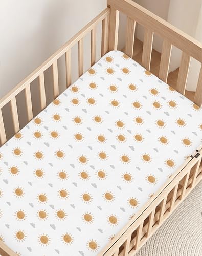 Image of Crib Sheets for Boys and Girls, 2 Pack Fitted Baby Sheets for Standard Toddler Mattress 28 inch x 52 inch, Soft Breathable Jersey Knit Baby Bedding (Sunny Morning)