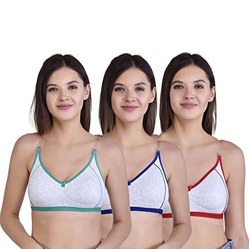 Underbukse Women's Soft Non Padded Comfortable Transparent Strap Wire Free Hosiery Bra Pack of 3
