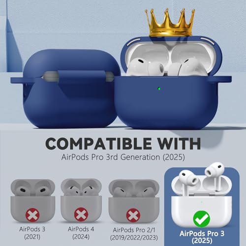 Image of Ljusmicker for AirPods Pro 3 Case 2025 with Cleaner Kit,Magnetic Blue | Soft Silicone Protective Cover for Apple AirPod Pro 3rd Generation Case with Keychain for Women Men,Shockproof,Magnetic