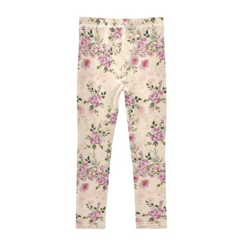 Flower with Watercolor Girls Leggings,Workout Leggings for Girls Toddler Athletic Leggings Size for 3-10T2
