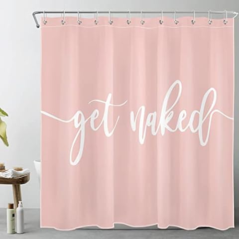 ECOTOB Get Naked Shower Curtain Decor, Cute White Art Font Words Get Naked on Pink Background Funny Quotes Shower Curtains 72X72 inch Polyester Fabric Bathroom Decor Bath Curtains Hooks Included Cover