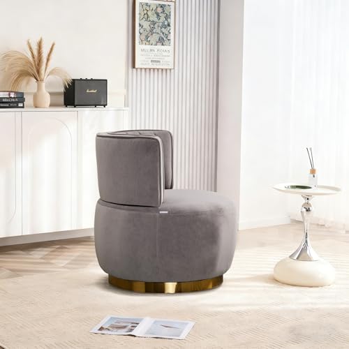 Sillón redondo giratorio cómodo de terciopelo gris miniatura 7