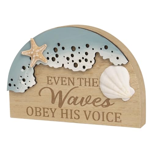 flangairy Beach Wall Decor With 3d Starfish Seashell Waves, Wooden Coastal Wall Art Nautical Beachy Theme Room Bathroom Ocean House scripture Sign Table Shelf Window Sill Decorations For Home