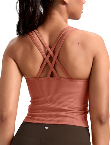 Image of HeyNuts Zeal Bras Longline Ribbed Medium Support Sports Bras, Crisscross Back Tank Tops with Removable Pads A-D Cups