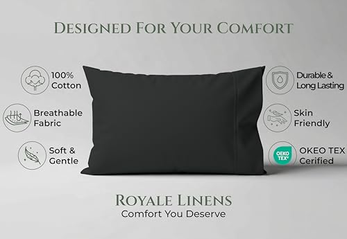 Image of Royale Linens 100% Cotton Pillow Cases King Size Set of 2 - Percale Pillowcase - Black Pillow Cases Super Soft Cooling & Breathable Hotel Cotton Pillowcases, Fits King Pillows (20 inchx40 inch, Black)