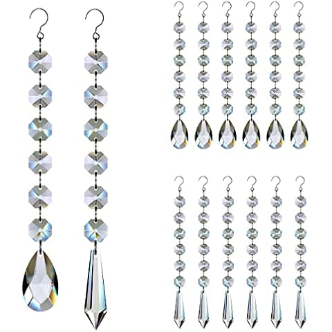 Teardrop Crystals Garland 12 Strands, 38mm/55mm Hanging Chandelier Crystals Beads Chain for Decoration Clear GOLDENHAITAI Cover