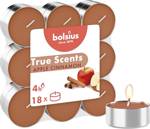 Bolsius - Set of 18 Scented Tealight Candles - Apple Cinnamon - Burning Time: 4 Hours - Home Decoration - Natural Extracts - with Natural Vegan Wax Pomme Cannelle