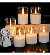 VIODAIM Clear Glass Flameless Votive Candles: Battery Operated LED Flickering Pillar Votive Candl...