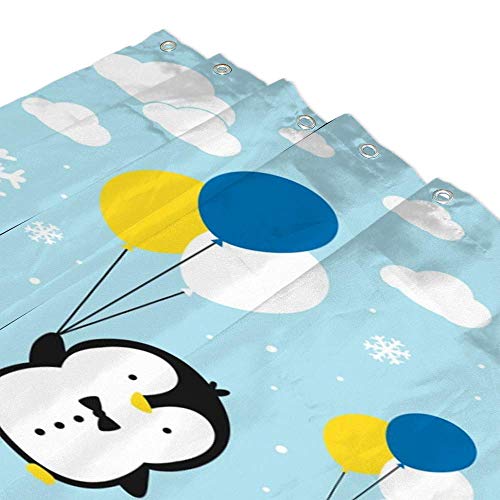 Rideau de douche polyester moderne motif petits pingouins avec crochets en C