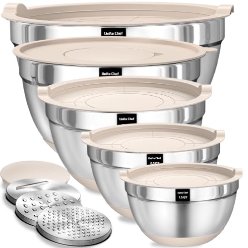 Umite Chef Mixing Bowls with Airtight Lids Set, 8PCS Stainless Steel Nesting Bowls with Grater...