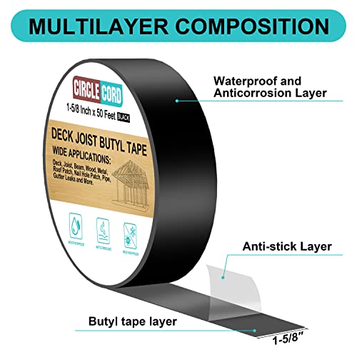 Deck Joist Tape 1-5/8 X 100 FT - Waterproof Self-Adhesive Flashing Tape For Wood Protection