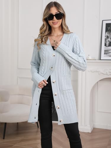 Image of Womens Cardigan Sweaters Cable Knit Sweater 2026 Fall Winter Chunky Open Front Button Down Coats with Pockets