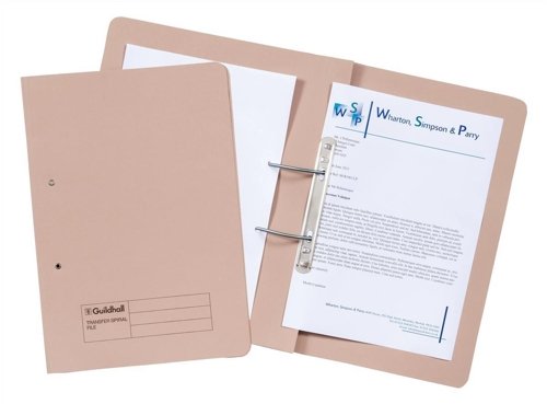 Guildhall Transfer Spring Files 315gsm Capacity 38mm Foolscap Buff Ref 348-Bufz [Pack 50]