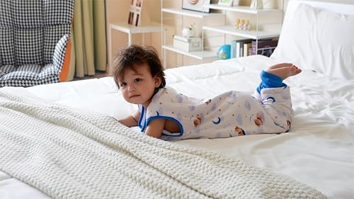 Image of Baby /Toddler Sleep Sack with Legs, Rayon from Bamboo 95% + 5% Spandex, 1.0 TOG, 2‑Way Zipper Sleeping Bag, Walker‑Friendly12-18M Bear