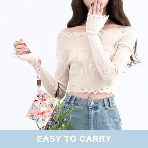 Image of Aiawoxc Credit Card Holder, Small RFID Wallet Slim Leather Card Organizer Case with Zipper and Wristlet Strap, Watercolor Flowers