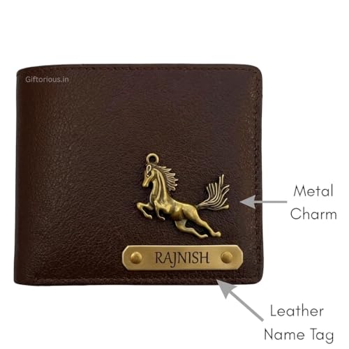 Image of Personalised Leather Wallet for Men | Bifold Men's Wallet Combo Set of 2 | Custom Name Engraved Wallet with Metal Charm | Slim Stylish Gift for Men