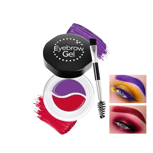 MockTota Gel de Cejas Colorido Resistente al Agua - Kit 2 Colores Neón, Doble Cepillo & Fórmula Hipoaalergénica para Carnaval, Maquillaje Artístico y Uso Diario (Rojo+Violeta)