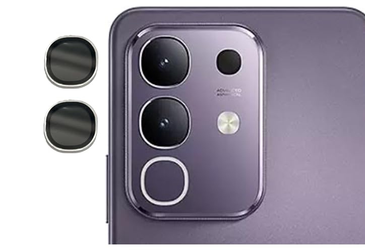 Image of imluckies Camera Ring Lens Protector (Aluminum with Tempered Glass) Compatible for Vivo T4X - Silver (Pack of 2 rings)