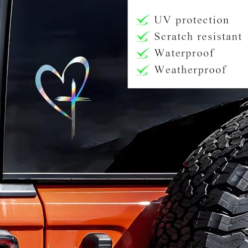 Image of DXNQ Love Cross Sticker Decal, Faith Hope Love Heart Cross Stickers Car Bumper Decals, 8.7''x6'' Vinyl Decoration Stickers for Car Window Wall Laptop Notebook, Car Accessories (Colorful)