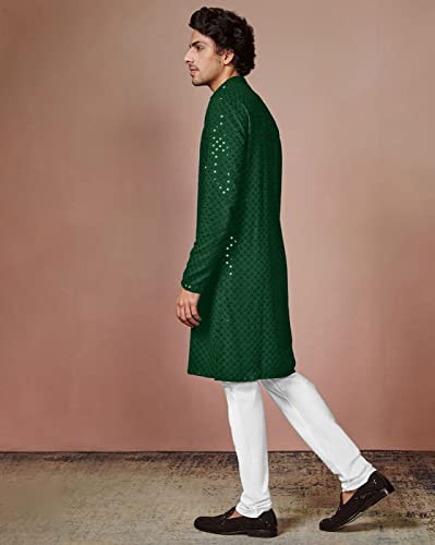 Image of Men's Rayon Blend Lucknowi Sequence Kurta Pyjama (Chickankari)