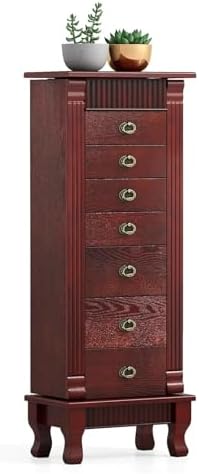 LDAILY Standing Jewelry Armoire Cabinet, Wooden Jewelry Storage C...
