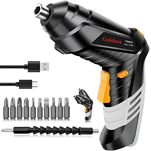 Goldsea Avvitatore a Batteria 1.5Ah 4.2V, 3.5 Nm Cacciavite Elettrico con Angolo Regolabile 90°-180°, Luci LED, Caricatore Type-C, 1 Connettore - Per Fai da Te Domestico e Riparazioni