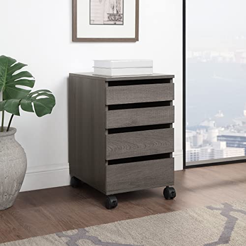 Image of OSP Home Furnishings Holly 4-Drawer Mobile Storage Cart for Home Office, Farm Brown Oak Finish